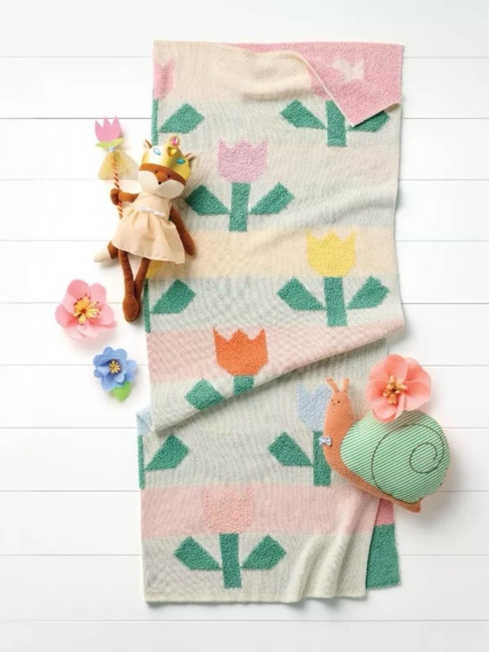 Pillowfort Pastel Tulip Knit Throw Blanket - Pink Yellow Orange Green Blue